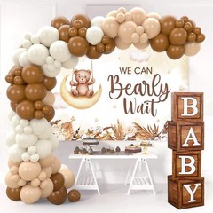Teddy Bear Baby Shower Party Decorations – Wood Grain Boxes with Brown