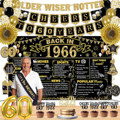 60Th Birthday Decorations for Men Women, 36 Pcs Back in 1966 Birthday Party Deco