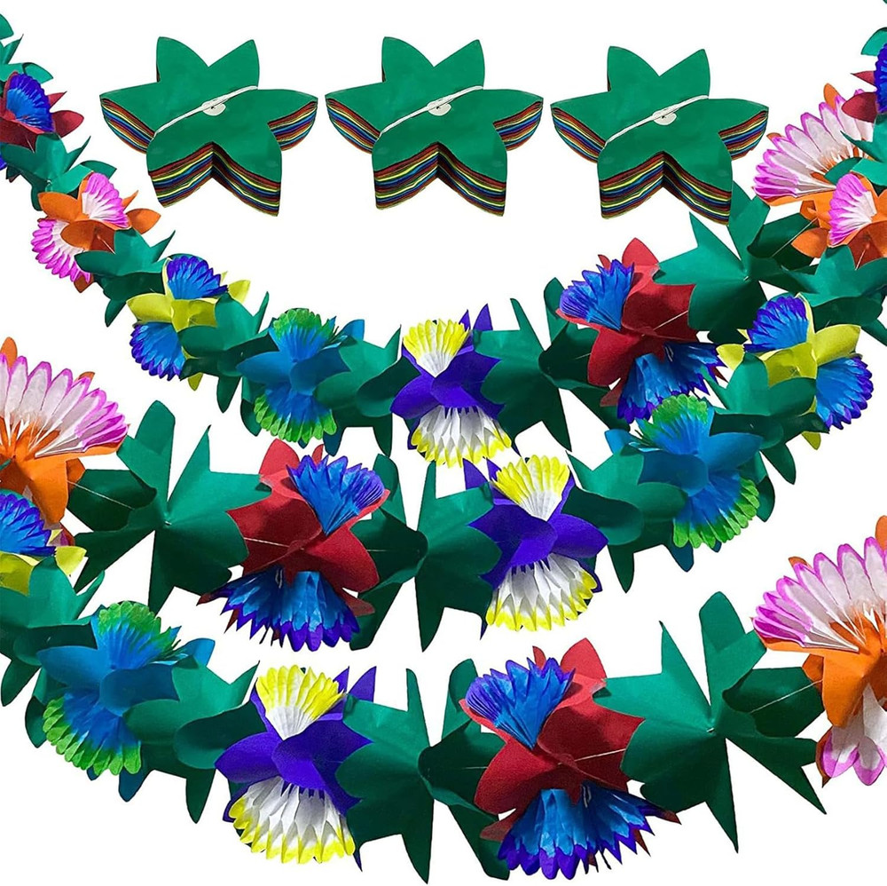 3PCS Tropical Flower Garland, 9.8ft Multicolor Tissue Paper Hibiscus Banner for