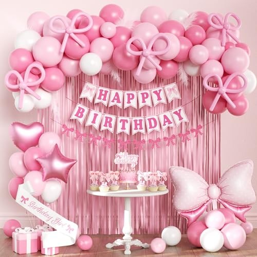 Pink Bow Birthday Decorations for Girls Women, Coquette Birthday Decorations,