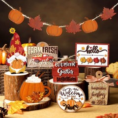 Set of 15 Fall Tiered Tray Decor Pumpkins Farmhouse Autumn (Bright Style)