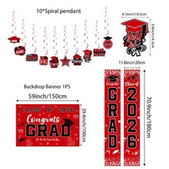 Graduation Decorations 2026 Red Set, Congrats 60 inches by 40 inches,