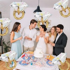 6 Pcs Diamond Ring Balloons Foil, Large Engagement Ring Balloon Marriage Wedd…