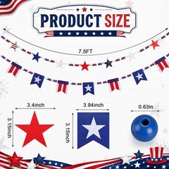 2 Pack Patriotic Wood Bead Garland with Felt Stars Flags July 4th Decor