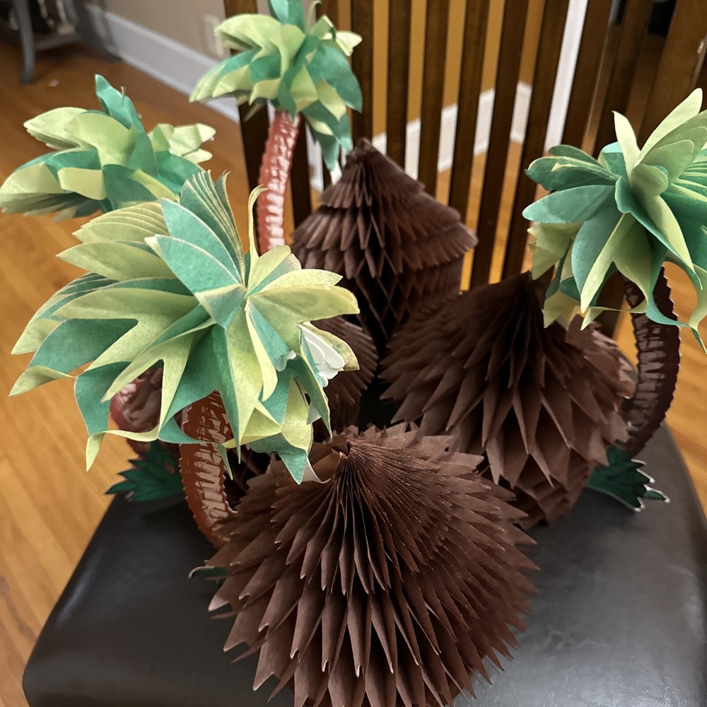 Beistle Palm Tree Tabletop Honeycomb Decor Set of 4 Hawaii Tiki Party Bar Kitsch