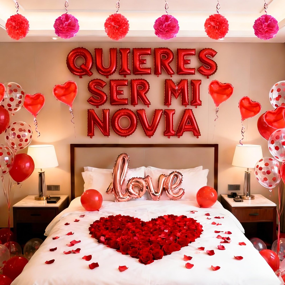 Quieres Ser Mi Novia Balloon Set w/ Rose Petals Valentine Decor