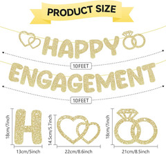 Pre-Strung Engagement Party Decorations,Glitter Happy Engagement Banner,Engaged