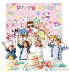 Hello Kitty & Friends Happy Birthday Backdrop 5×3.5ft Birthday Party Decoration