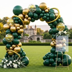 Double Dark Green and Gold Balloon Garland Arch Kit – Emerald Green Metallic …