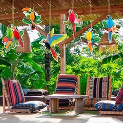 6 Pieces Tropical Birds Parrot Honeycomb Cutouts – Hawaiian Luau Tropical Party