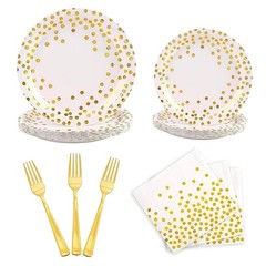 Party Supplies 100 pcs for 25 Guests, Stylish Foil Polka Dots Paper Plates 9 …