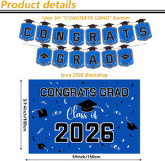 Graduation Decorations 2026 Blue Set – Grad Decor with Congrats Grad Banner,Clas