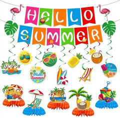 Summer Party Decorations, Hello Summer Banner Hanging Swirls and Honeycomb Cente