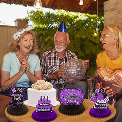 8Pcs Purple Retirement Decorations Purple and Black Retirement Table Honeycomb C