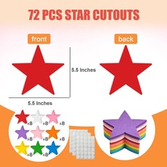 72 Pcs 5.5 Inches Large Star Cutouts, 9-Color Assorted Star Shape Die Cut for…
