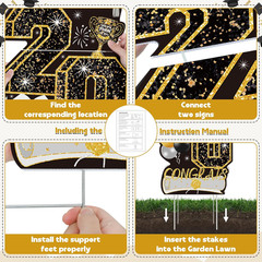 4 PCS Black Gold Graduation Yard Signs Class of 2026 | Black Gold 4 PCS, 6 Stake