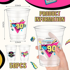 50 Pcs 90S Theme Party Decorations Back to 90’S Plastic Cups Hip Hop Party Suppl
