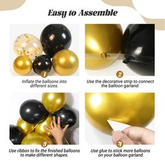 Black and Gold Balloons Garland Arch Kit, 5 10 12 18inch Black Gold Confetti …