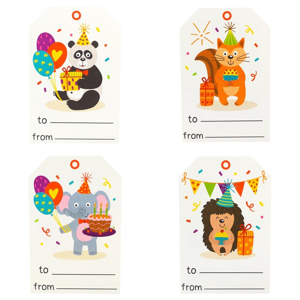 Animal Happy Birthday Adhesive Gift Tags Stickers | 2 x 3″ Inch | 50 Per Roll