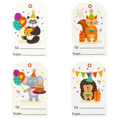 Animal Happy Birthday Adhesive Gift Tags Stickers | 2 x 3″ Inch | 50 Per Roll