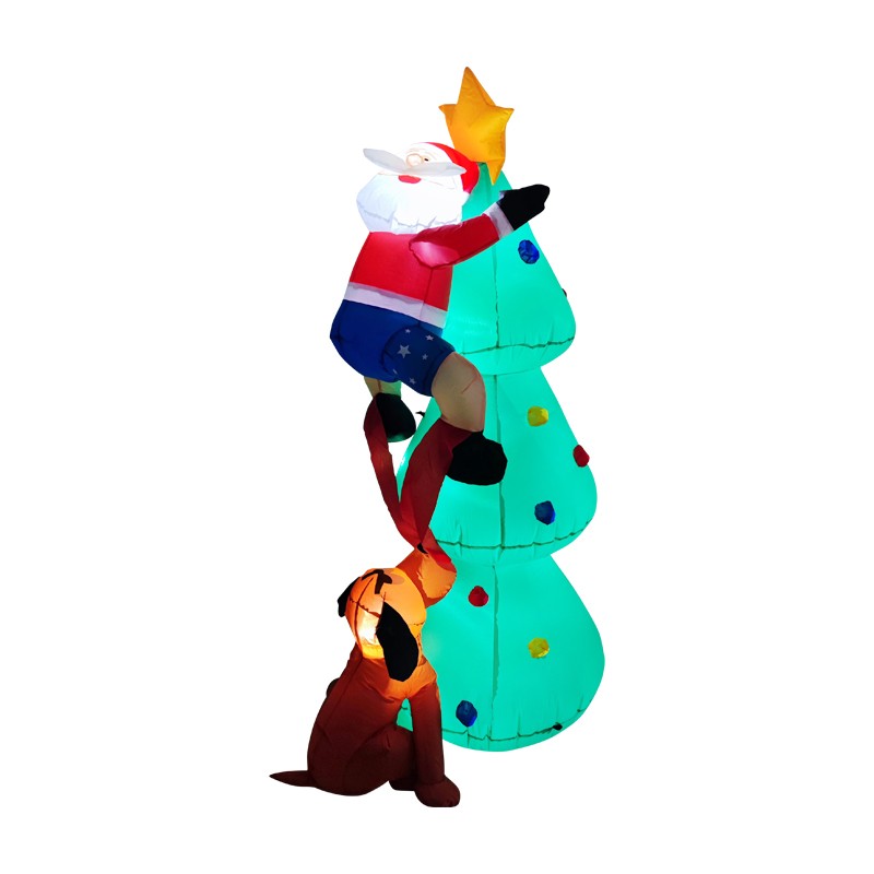 6ft Inflatable Christmas Tree Blow up With Santa Claus & Dog For Christmas