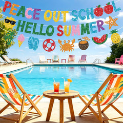 Glittery Peace Out School Hello Summer Banner NO-DIY Colorful Last Day of School