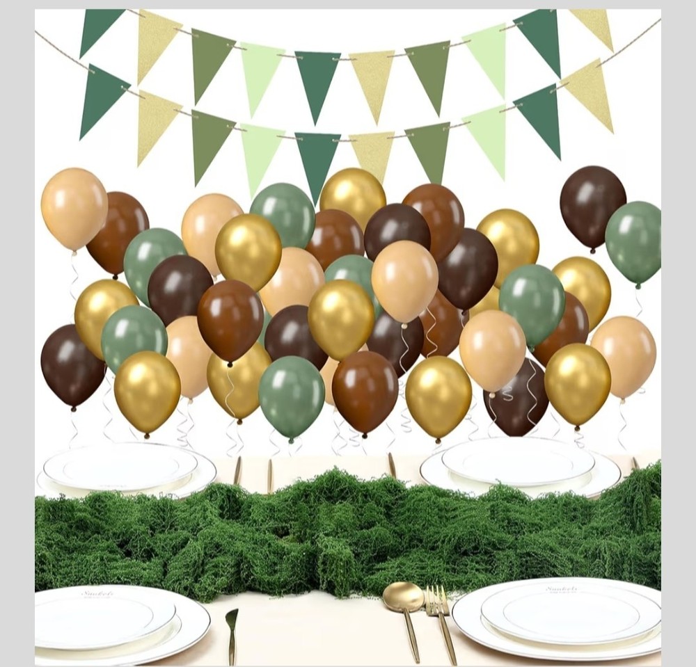 Party Decor Green/Neutral Design With Balloons And Moss