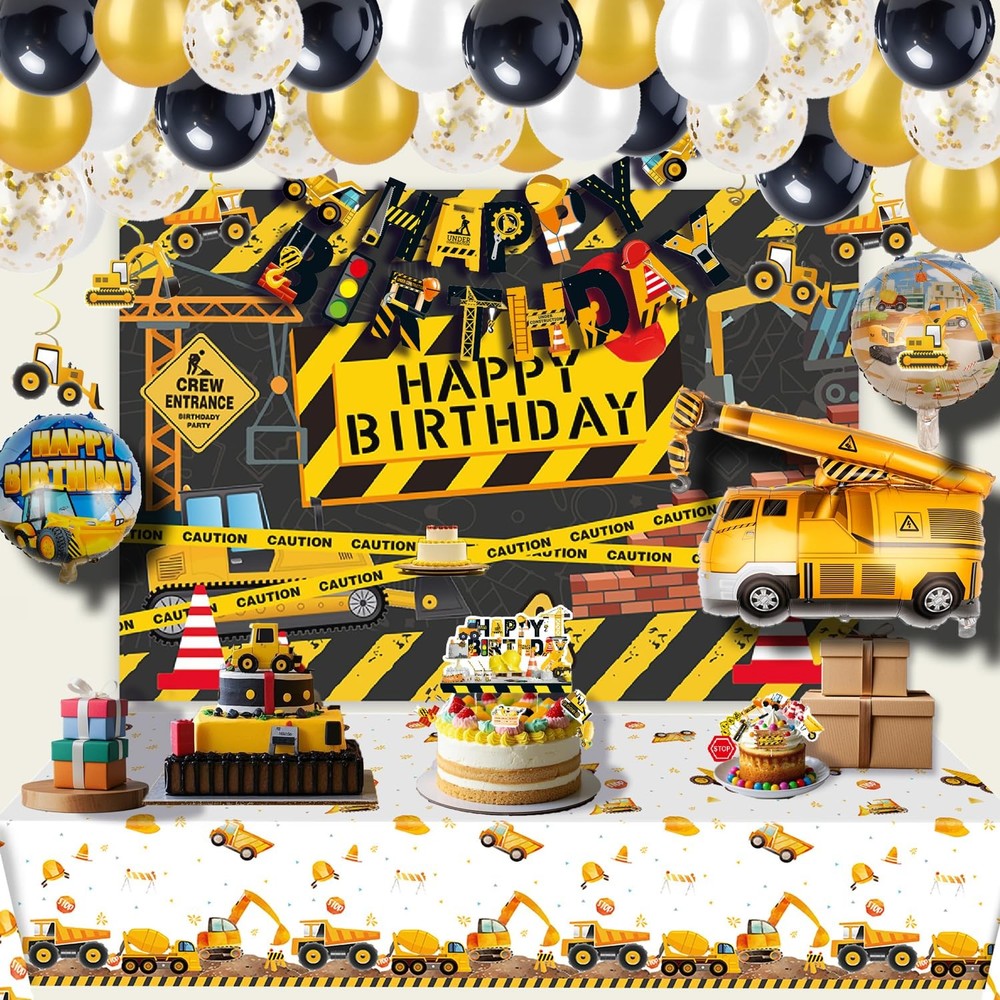 Construction Themed Birthday Party Decorations, Digger Dump Truck Backdrop Ta…