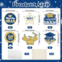 2026 Graduation Party Decorations – 24 Pcs Class of 2026 Congrats Blue Gold