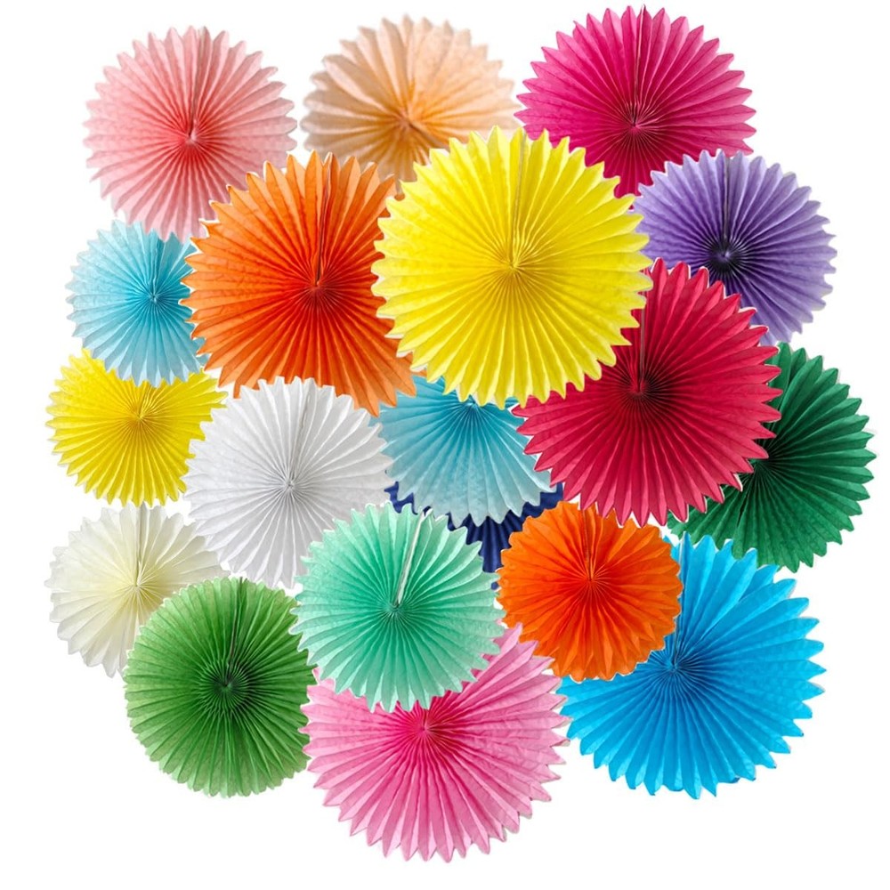 20 PCS Multicolor Rainbow Paper Fans Decorations Party Honeycomb Hanging