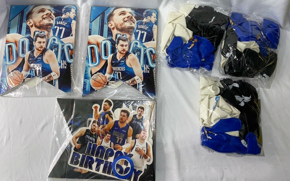 Luka Dončić Basketball Birthday Set-Balloons And Banner- Black,blue And White