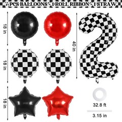 Checkered Number 2 Balloon, 40 Inch Large Foil Race Car Number Balloons, Big …