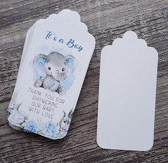 100 Elephant Baby Shower IT’S A BOY Blue Gray Thank You Party Favor Tag/Labels