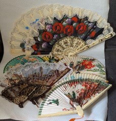 9 Pcs Folding Bamboo ,plastic, Metal Fan Paper Fans Chinese Style Hand