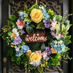 60cm Rustic Floral Wreath with Peony Rose Hydrangea for Front Door Decoration