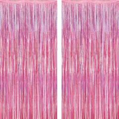 2 Piece Glitter Pink Tinsel Backdrop for Weddings and Celebrations – 3.28 FT