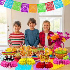 9 Pieces Fiesta Honeycomb Centerpieces Decorations – Mexican Sombrero Taco Llama