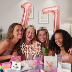 Memorable 17th Birthday Celebration Kit: Tiara, Sash, Balloons & Topper Included