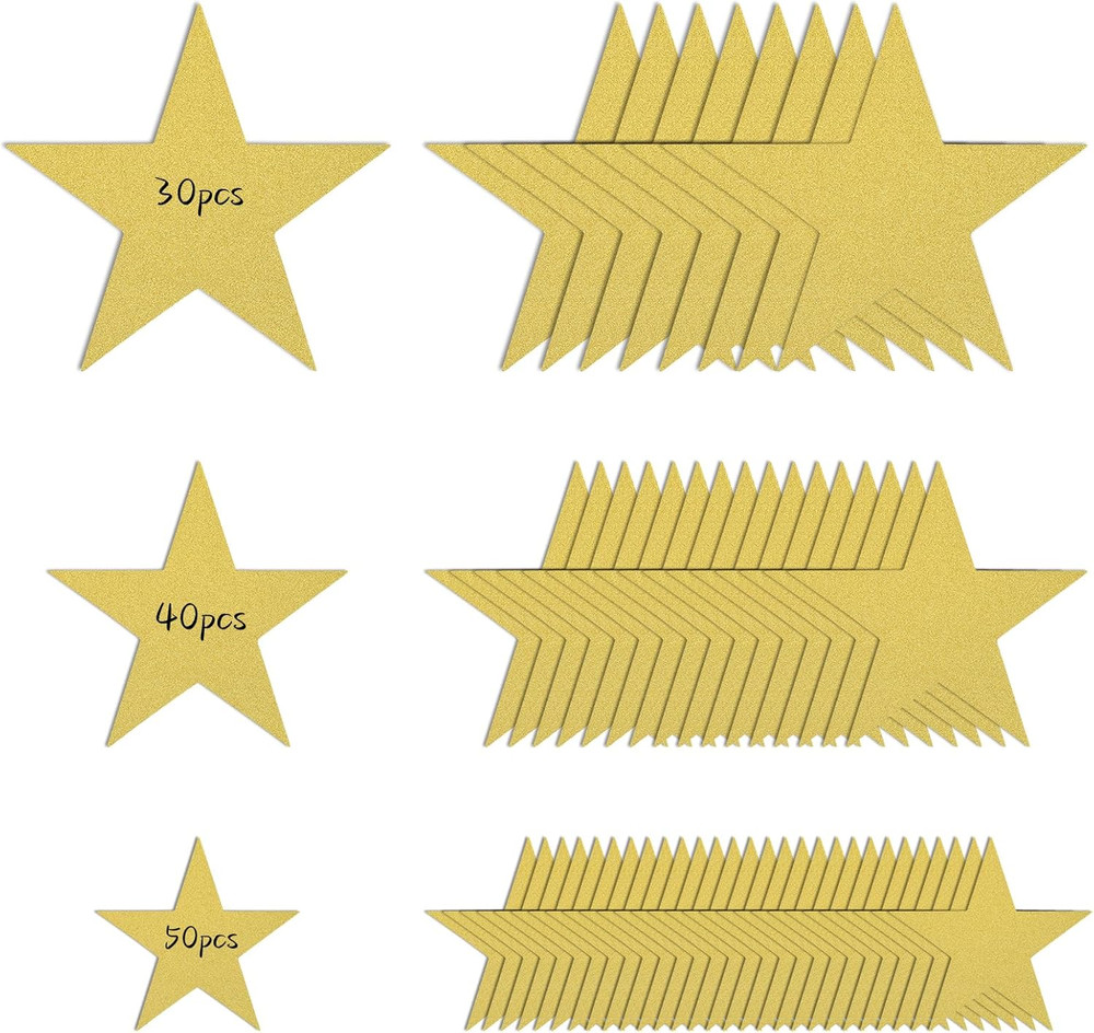 120PCS Glitter Gold Five Star Cutouts Paper Gold Star Cutouts Star Confetti Cuto