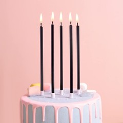 PHD CAKE Black Long Thin Birthday Candles, Cake 24 count,