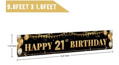 Large Happy 21st Birthday Decoration Banner Black and Gold Happy 21st Birthda…