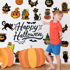 Jarthenaamcs 48 Pcs Vintage Halloween Cutouts Retro Pumpkin Witch Cat Cut-Outs B