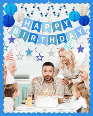 Blue Happy Birthday Decorations, Happy Birthday Banner with Honeycomb Balls, Sta