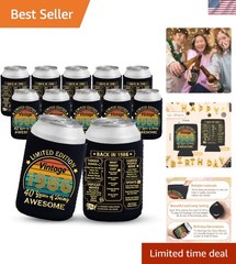 40th Birthday Party Essentials: 12 Can Cooler Sleeves, Black & Gold