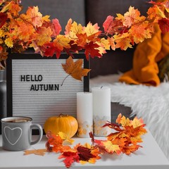 Fovths 8 Pieces Fall Maple Leaves Garland 5.8ft/pc Yellow, Brown, and Red