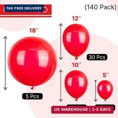 PartyWoo Red Balloons 140 pcs Different Sizes of 18 12 10 5 Inch Red Balloon Arc