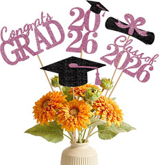 Graduation Decorations 2026, 20Pcs Black Pink Graduation Centerpieces for Tables