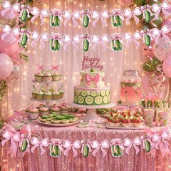 3 Pack Pink Bow Pickle Banner Decoration Cucumber Themed Pink Kind of a Big D…