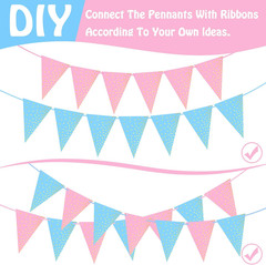 2 Pack Gender Reveal Bunting Blue & Pink Banner for Gender Reveal Party Supplies