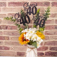 10 Pack Cheers To 40 Black Glitter 40th Birthday Centerpiece Topper Sticks